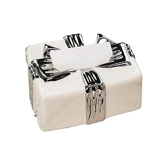 Kosmetiktücher Box Kreativer Taschentuchkasten aus Keramik mit Schleife for den Haushalt, Wohnzimmer, Esstisch, Schublade, Couchtisch für Esszimmer Badezimmer Schlafzimmer(White)