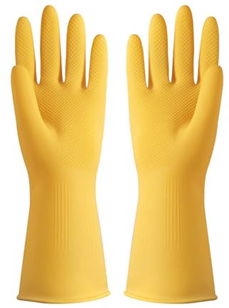 Fuerdich Gummi Reinigungshandschuhe, Perfect Light Haushaltshandschuhe Geschirrspülhandschuhe Wiederverwendbare Haushaltshandschuhe Küchenhandschuhe Langarm Dickes Latex Reinigung Waschen (L)