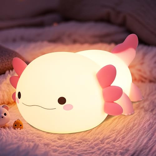 CooPark Axolotl Nachtlicht, Salamander Axolotl Lampe aus weichem Silikon mit dimmbarem Timer wiederaufladbar perfektes Geburtstags, zum Stillen im Nachttischdekor für Kinder und Mädchen