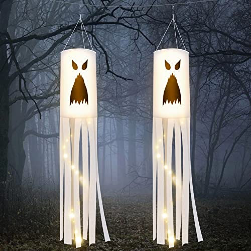 Manica a vento fantasma di Halloween, 2 pezzi, manica a vento con fantasma, da appendere, decorazione di Halloween per giardino, patio, prato, parte, cortile