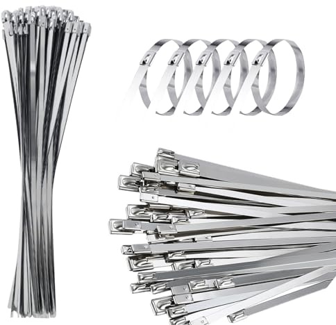 100 stück Kabelbinder Edelstahl, 300 x 10 mm Stahlkabelbinde mit 125kg Zugfestigkeit, Edelstahl Kabelbinder mit Verriegelungsfunktion für Kabelbündelung, Gartenpflege (300 x 7,9 mm)