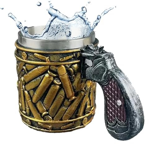 Generisch Taza de café Revolver - Jarra de cerveza de acero inoxidable de 450 ml | Accesorio para beber fresco e inusual para camping, clubes, casa y cafés