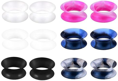 Uwiyo 6 Paar Silikon Flesh Tunnel Set, 3-20mm Extra Soft Silikon Ohr Tunnel Plug Double Flared Ohr Expander Ohrplugs Ohr Piercing Schmuck für Männer Frauen, Mehrfarbig (8mm)