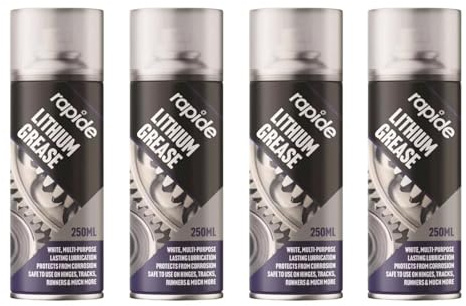 GSV Essentials Multi-Purpose Lithium Grease Spray, Water-Resistant, Lubricant Spray, Long-Lasting Protection, Ideal For Use On Bearings, Chains, Gears, Hinges, 250ml, (4 Pcs)