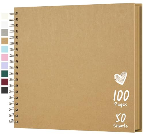 Álbum de fotos personalizable 25,5 x 25,5 cm, 50 hojas (100 páginas), papel kraft resistente, álbum de recuerdos para bebé, familia, cumpleaños, boda, aniversario de boda, caqui