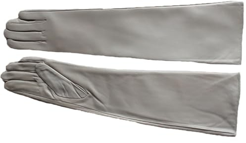 Lange Lederhandschuhe für Damen, gerades Innenfutter, um warm zu halten, Winter-Lederhandschuhe, grau, 6 12