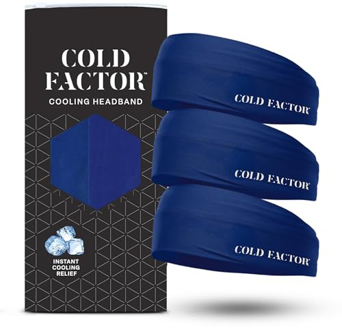 Cold Factor Instant Cooling Headband for Women and Men, 3 Pack, Navy Blue