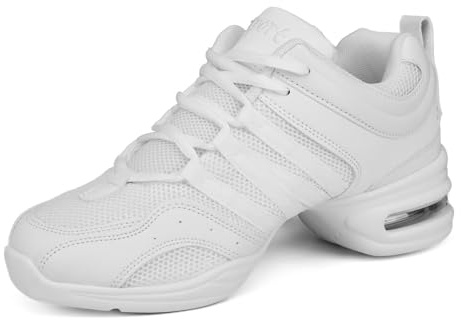 Asyusyu Tanzsneaker Damen Weiß Tanzschuhe für Cheerleader Zumba Line Dance Jazz-38EU