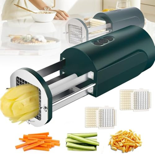 Elektrischer Pommes-Frites-Schneider, kommerzieller Pommes-Frites-Schneider, mit 1/2 und 3/8 Zoll Klinge, manuelle Steuerung, automatischer Zyklus, Gemüseschneider, für Karotten Gurken