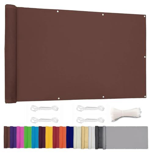 Moboo Balkon Sichtschutz PB2 PES blickdichte Balkonumspannung mit Ösen und Kabelbinder 8 Tage geliefert - in div.5 Größen & 2 Farben 420D Braun, 1.1x5.5m