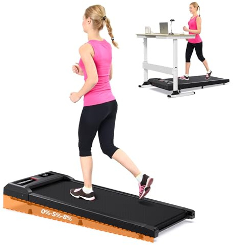 Laufband für Zuhause mit Steigung, 6 in 1 Walking Pad mit 8° Steigung, 6 km/h Under Desk Schreibtisch Treadmill für Zuhause & Büro, App, Fernbedienung, LED Anzeige, Sprachsteuerung, Keine Installation