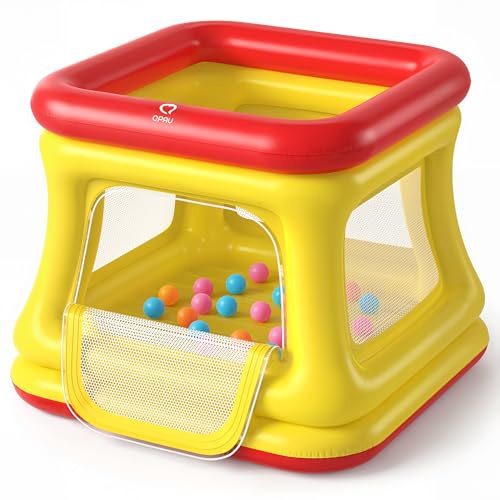 QPAU 3-in-1 Inflatable Bounce House for Toddlers 1-3, Ball Pit & Trampoline, Inflatable Bouncy House with Pump, Safety Net, Indoor & Outdoor Bubble Bouncer Baby Play Yard