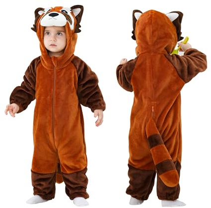 Doladola Unisex Baby Onesies Djur Tecknad Katt Jumpsuits Småbarn Hooded Sparkdräkt(3 månader,Brun tvättbjörn)
