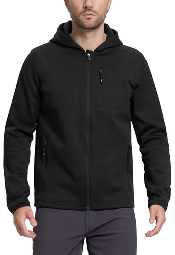 33,000ft Men's Lightweight Softshell Jacket Outdoor Jacket with Hood | Windproof, Fleece Lined, Warm, 4-Way Stretch, 3 Zip Pockets, for Hiking Running Cycling Camping Travel Casual