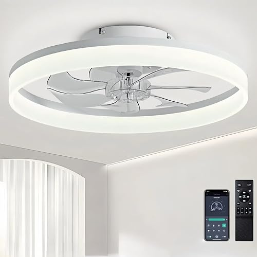 Moderno Ventilatore da Soffitto con illuminazione 6 Velocità Reversibile Plafoniera LED Dimmerabile con Ventilatore con Telecomando e APP, 3000-6500K Dimmerabile Lampada Ventilatore da Soffitto (40CM)
