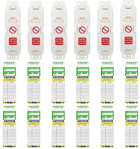 Ladder Tags,Includes 18 Pieces 6 Holders and 12 Ladder Inspection Tag Inserts Waterproof Ladder Inspection Tags Inspection Record Kit Fits All Ladder Types Protect for Indoor & Outdoor (6)