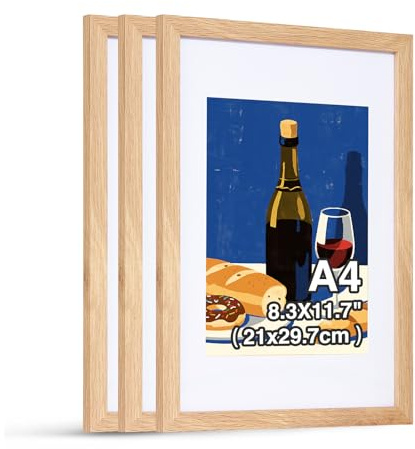 HOUSE DAY 3er Set Bilderrahmen A4 - Holz Bilderrahmen 21x30cm holzrahmen,Plexiglas Posterrahmen，Collage Poster Rahmen, Moderner Poster Dokumentenrahmen, MDF Fotorahmen(Natur