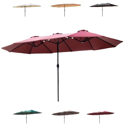 Ombrellone da giardino a due lati, 380 x 200 cm, 455 x 265 cm, con manovella, per terrazza e balcone, colore beige, protezione UV e facile installazione