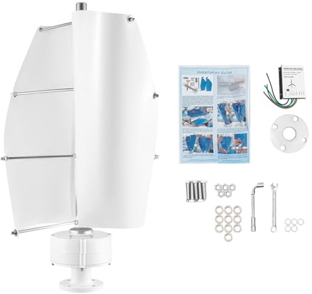 100W Windturbinen Generator, 24V 2-Klinge Vertikale Windgenerator Wendel Windkraftanlage, IP67 Elektromagnetismus Windkraftanlage Komplettset mit Controller für Boote Pavillons Kabinen White
