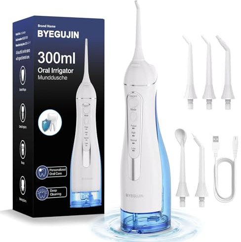 Professional Cordless Water Flosser for Teeth Cleaning 4 Modes & 4 Jet Tips USB-C Rechargeable & IPX7 300ML Waterproof Portable Oral Irrigator for Home & Travel Use