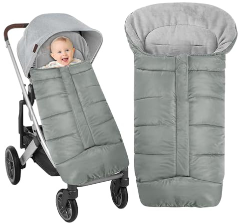 Gobesty Saco para cochecito de bebé de invierno, saco universal para bebé, saco de invierno con cremallera y capucha con cordón, impermeable, resistente al viento, cálido saco de invierno (gris)