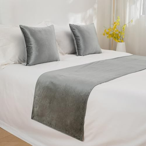 Camino de cama de terciopelo – Funda de cama de hotel de lujo, cubrecamas para bufanda de protección para tamaño King Queen, gris, 45 x 210 cm para cama de 1,5 m