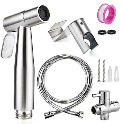 Handheld Bidet Sprayer, Stainless Steel Toilet Bidet Shower for Personal Hygiene, Adjustable T-Valve & Hose