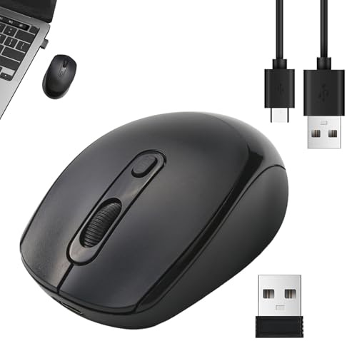 Wireless Mouse Bluetooth & 2.4GHz Dual Mode 40dB Silent Computer Mouse | 1600DPI Rechargeable Laptop Mouse USB Mouses Portable Cordless Mouse for Mac Windows iPad Tablets Laptop Plug & Play