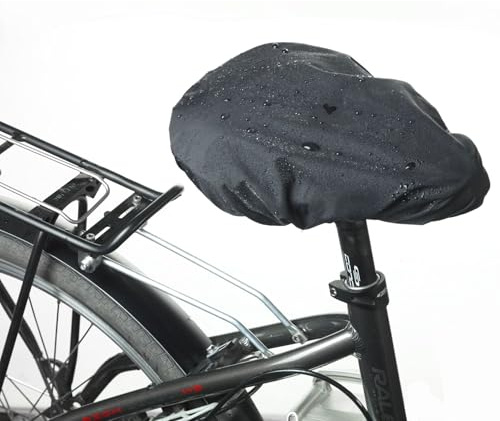 Novaliv Sattelwärmer 2-in-1 schwarz bequemer & komfortabler Regenschutz - Lammfell Bike Cap elastisches Gummiband - Made in Germany - wasserdichter Sattelbezug wendbarer Sattelüberzug Universalgröße