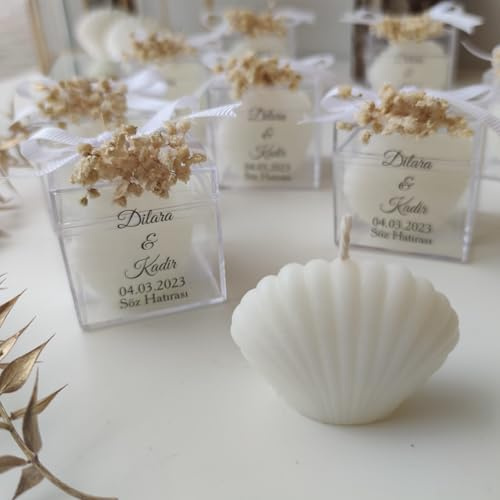 Lot de 20 bougies blanches en forme de coquillage pour invités de mariage, cadeaux de fête sur la plage, cadeaux de fête prénatale, cadeaux de baptême