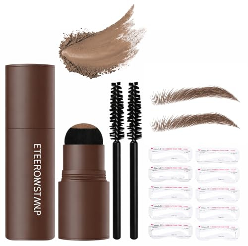 2-in-1 Eyebrow Stencil Kit – Waterproof Brow Stamp &Root Touch Up Powder with ABS Accessory Tools – Long Lasting Sweatproof Makeup for Men &Women Fills Sparse Brows&Covers Grey Roots (Light Brown)