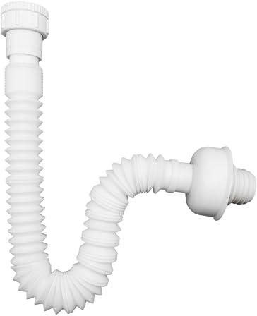 Flexibler Ablaufschlauch, Siphon Waschbecken G1 1/4 und 1/2x32mm 35-85cm | mit Verschlussstopfen Syphon Abflussrohr, Röhrensiphon aus Kunststoff für Badezimmer, Waschbecken