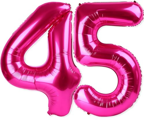 45 palloncini giganti a elio con numero 45, 101 cm, colore rosa acceso, per decorazioni per 45° compleanno, anniversari, eventi, feste femminili (rosa acceso)