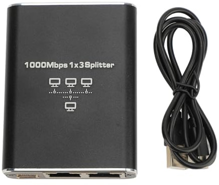 Gavigain Gigabit Ethernet Splitter 1 to 3 1000Mbps RJ45 LAN Splitter with USB Cable for Cat5 5e 6 7 8 5V 1A