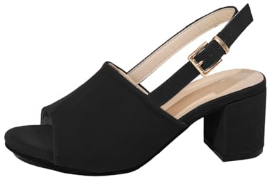 Sandaletter, dam, med blockklack, nätdesign, sandaletter med klack, sandaletter, låg klack, stor storlek, strandsandaler, bekväma fritidssandaler, halkfria sandaler, ankelrem, slip-sandaler, svart, 40
