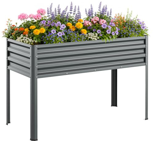 Ohuhu Bancal de metal para plantas, 120 x 54 x 80 cm, bancal alto para balcón, de chapa de acero resistente, resistente a la corrosión y estable, ideal para jardín, verduras, hierbas, flores