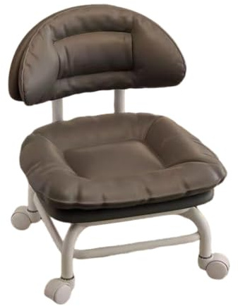 Låg rullpall med ryggstöd, vadderad sits och ljudlös | Mini snurrstol med hjul, vadderat ryggstöd och kompakt, armlös design för rengöring, pedikyr, hantverk