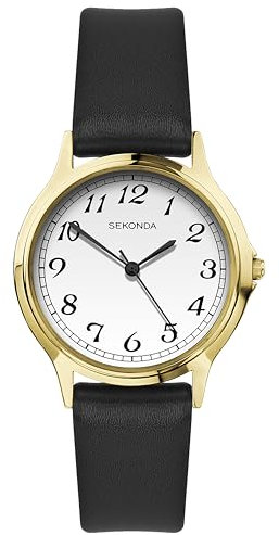 Sekonda Clarke Ladies 27mm Easy Read Quartz Watch White Dial Analogue Display and Black Strap