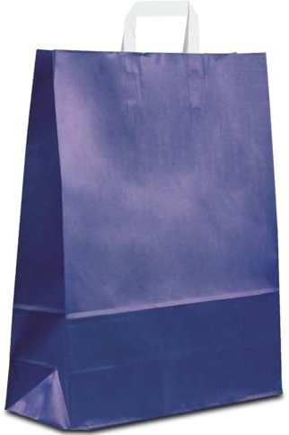Papiertüten blau mit Flach-Henkel I 50 Stk. 22+10x28cm I Papiertragetasche für Einzelhandel, Weihnachten, Mitbringsel, TO-GO I Geschenktüten aus Kraftpapier I HUTNER