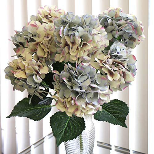 Larksilk Hydrangea Silk Flowers Plant, Lavender Blue, Indoor Home Decor, Wedding, Event Centerpiece, Bouquets, Outdoor Plant with 7 Large Gorgeous Bloom Clusters, Leaves, Stems