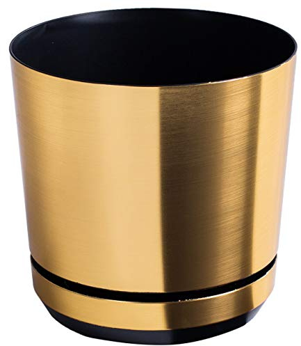 KORAD GOLD Flower Indoor Plant Pot with Saucer – Modern Decorative Plastic Planter with Drainage Holes for Indoor Plants, Succulents, Herbs, Orchids, and Flower Gardening-(Gold, 5.5 inches (14 cm))