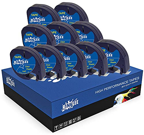 RINKLEE Schwarz auf Transparent Kunststoff Etiketten Schriftband Kompatibel mit LT-100H LT-100T LT-110T QX50 XR XM 2000 Plus | 12 mm x 4 m | 10 Kassetten