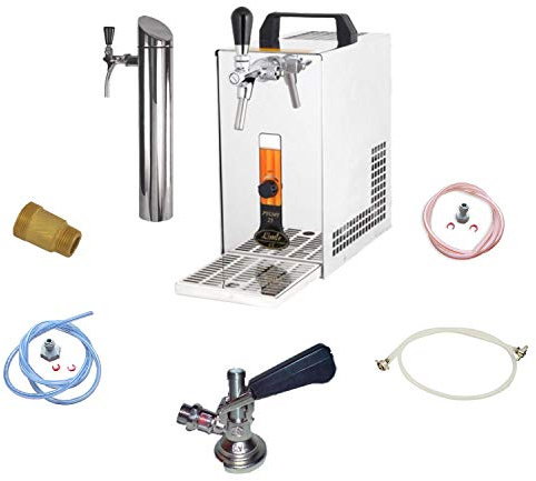 ich-zapfe Set Completo sotto banco, Spillatore Birra PYGMY 20 / K con Pompa a Membrana, raffreddatore a Secco in Acciaio Inox a 1 Linea, 25 Litri/h, incl. Torre di erogazione, Green Line, Keg:Senza