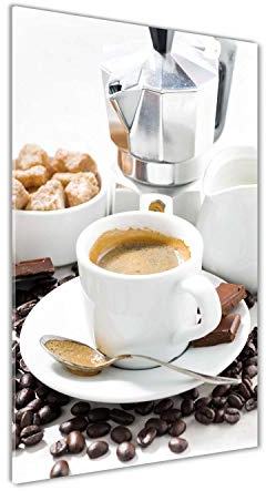 Tulup Glas-Bild Wandbild aus Glas - Wandkunst - Wandbild hinter gehärtetem Sicherheitsglas - Dekorative Wand für Küche & Wohnzimmer 50x100 - Essen & Getränke - Eine Tasse Kaffee - Braun