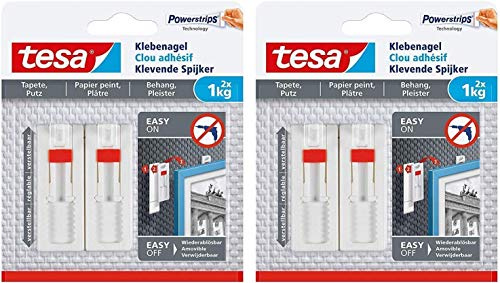 tesa Verstellbarer Klebenagel für Tapeten und Putz/Selbstklebender Nagel von tesa Powerstrips (4 Nägel (1 kg))