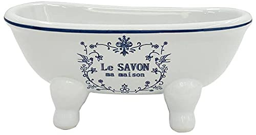 realideas Jabonera de cerámica para bañera, jabonera para baño, ducha, fregadero, cocina, casa de campo francesa, jabonera con drenaje, soporte para esponja de baño
