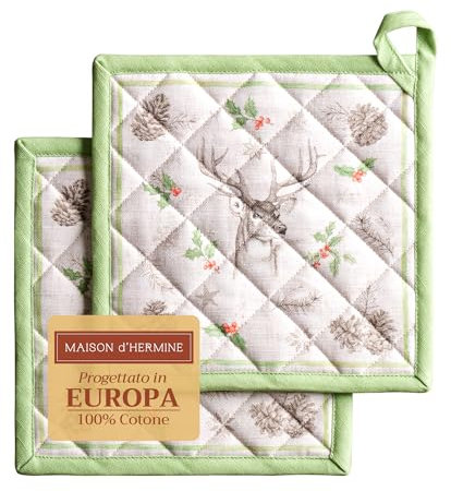 Maison d' Hermine Christmas Dew Set di 2 presine, 100% cotone, per cucinare e cuocere al forno a microonde, per grigliare, Natale, (20cm x 20cm)