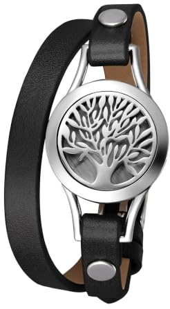 Flongo Bracelet Diffuseur d'Huiles Essentielles,Bracelet Femme Cuir Arbre de Vie Aromatherapie avec 10 Pièces en Feutre Bracelet Parfum Olfactif Fantaisie - Cadeaux d'Anniversaire Fête des Mères