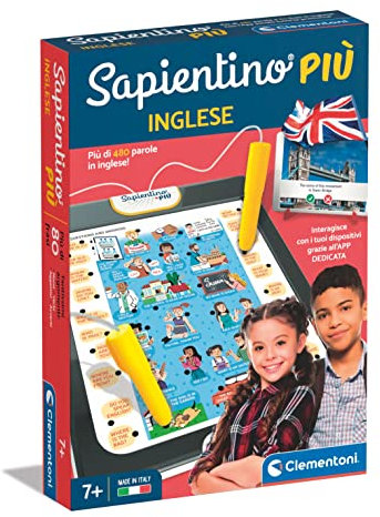 Clementoni Sapientino più - Inglese, Gioco Educativo con Penne Parlanti Bambini 7+ Anni, Dizionario con più di 480 Parole, 800 Frasi in Lingua e App Dedicata, Made in Italy, Lingua Italiana, 16729