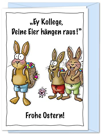 bernsteinfee-CARDS Lustige XL Osterkarte Kollege Deine Eier hängen raus - humorvolle Ostergrüße für alle, die einen kleinen Spaß zu Ostern verschicken möchten - XL Oster-Grußkarte inkl. Umschlag